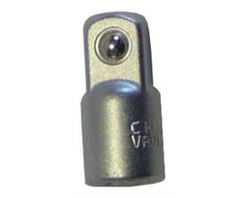 Ironside overgangstop med 1/4" indvendig og 3/8" udvendig firkant, vist stående med den firkantede ende øverst.