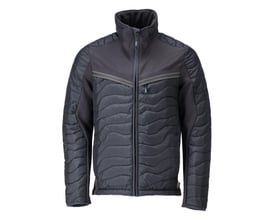 Mascot termojakke i mørk marine, størrelse 4XL, med quiltede paneler og mørkegrå strækstofdetaljer.