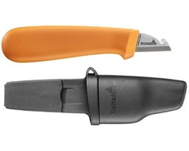 Detalje af Hultafors ELK elektrikerknivens skede, der viser dens fastgørelsesmekanisme til bælte eller knap i slagfast PP-plast.