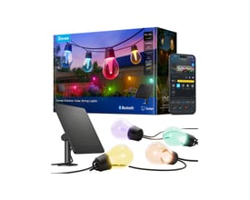Govee Outdoor Solar String Lights er en 10 meter lang solcellelyskæde med farvede pærer, solpanel og appstyring.