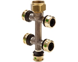 Viega Raxofix fordeler med 16mm tilslutninger og 3/4" indløb, lavet af rødgods med SC-Contur.