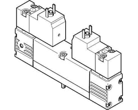 Festo magnetventil VSVA-B-T32U-AZH-A2-1AC1 med firkantstik, viser en detaljeret teknisk tegning af ventilens opbygning.