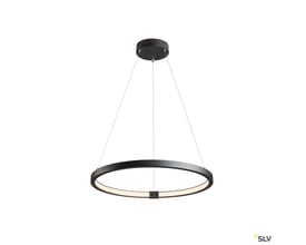 SLV ONE 60 DALI pendel i sort, en ringformet lampe med justerbar lysfarve, ophængt med stålwires.