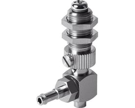 Festo Holder ESH-HD-2-PK til vakuumsuger, med vakuumtilslutning på siden og højdekompensator sikret med sekskantmøtrikker.