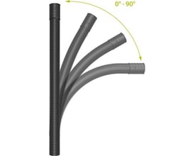 Evopipes kabelrør vinkel i sort korrugeret HDPE, 160mm, der demonstrerer bøjelighed fra 0-90 grader.