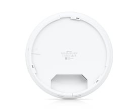 Ubiquiti U7 Pro WiFi 7 AP bagside, viser monteringsdetaljer og serienummer i hvid plast.