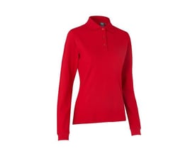 ID Identity langærmet poloshirt til damer i rød, størrelse S, lavet af pique med stretch og tone-i-tone knapper.