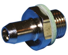 FH-Teknik gasprøvestuds med 1/4" gevind og konisk nippel til slangekobling, med grøn pakning.