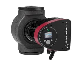 Grundfos MAGNA3 50-40 F cirkulationspumpe i sort og rød med sort pumpehus af støbejern og en digital kontrolboks.