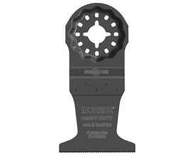 Ironside 44 mm savklinge til multicutter med Starlock-optag, set forfra med mørk klinge og tandet skærekant.