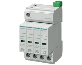 Siemens overspændingsafleder type 2, 5SD7 C/T2/II, 350V TN-S/TT anlæg med 4 poler og grøn indikator.