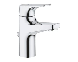 Nærbillede af Grohe Start Flow etgrebsbatteri i skinnende krom, der viser den 89mm brede tud og enkelte grebsfunktion.