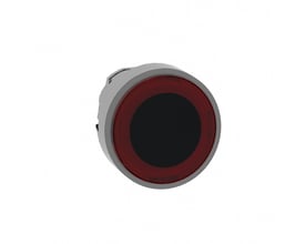 Schneider Electric ZB4 lampetrykhoved med rød LED-ring, Ø22 mm, med krombelagt metalfrontring på hvid baggrund.
