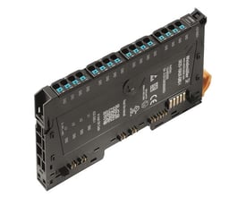 Weidmüller UR20-16AUX-GND-I potentiale distributionsmodul, viser PUSH-IN terminaler og mærkning på sort plastkabinet.