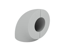 Kooltherm 90 graders rørkoppling i grå isolering, måler 28 x 25 mm og er opdelt for nem montering.