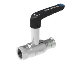 VSH Xpress kuglehane i rustfrit stål med sort håndtag med blå detalje, 3/4" x 22 mm.