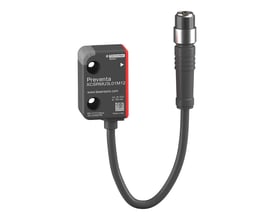 Telemecanique Sensors Preventa XCSRMU3L01M12 miniature RFID-aktuator med mørkt hus, kabel og M12-stik.