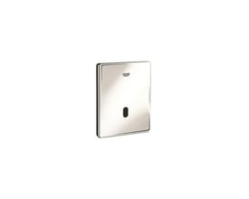 Grohe Tectron Skate elektronisk urinal betjeningsplade i blank krom, set fra siden med fokus på den diskrete infrarøde sensor.