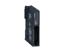 Schneider Electric TM3-modul DI16 med 16 digitale indgange og 24V forsyning, frontbillede med mærkater og terminaler.
