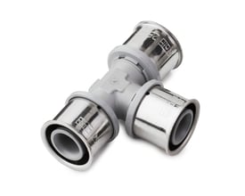 KU-tee fra Roth til Alu-LaserPlus med dimensioner 20 x 32 x 20 mm, viser det grå plastmateriale og metalenderne.