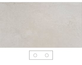 Svedbergs Jura bordplade i beige, 121 x 46 cm, vist som overfladeprøve med en skitse af den dobbelte udskæring.