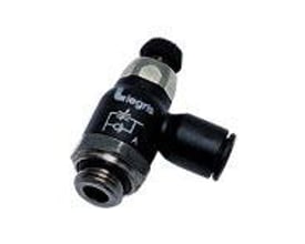 Parker Legris drøvlebanjo 7060, flow regulator med Ø12mm slange og 1/2" BSPP gevind, lavet af sort teknisk polymer.