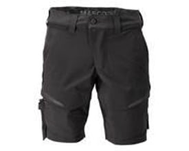 Mascot Customized shorts i sort, fremvist forfra med flere praktiske lommer og lynlåse, ideel til arbejde.