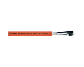 Lapp ÖLFLEX SERVO 719 CY kabel med orange PUR kappe og synlig EMC-skærm og kerner på hvid baggrund.