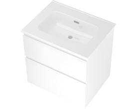 Sanibell Proline møbelsæt i hvid højglans med to softclose skuffer, monteret vask med overløb.