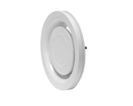 Lindab kontrolventil KU til udsugning, set fra siden, viser 125mm diameter og RAL 9003 hvid finish.