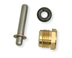 Pettinaroli pakdåse AL073S til gulvvarmefordelerrør, komplet med messingnippel, O-ring og metalstift på hvid baggrund.