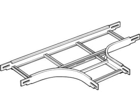 Legrand T-stykke til kabelstige, 200 mm bredt, varmgalvaniseret, med tre tilslutningsarme og monteringshuller.