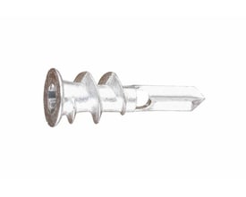 Index 12 mm metal gipspladedubel med selvborende spids og skruegevind for nem installation.