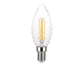 V-TAC 4W LED kertepære med E14 fatning, twisted glas og filament teknologi på hvid baggrund.