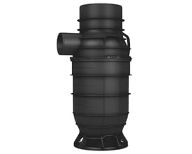 Wavin PP-sandfangsbrønd PLUS med vandlås og 70L kapacitet, diameter 315 mm og 160 mm tilslutning i sort PP materiale.