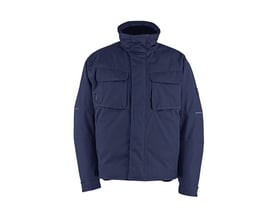 Forreste del af en mørk marineblå Mascot Columbus vinterjakke i størrelse 2XL, vist på hvid baggrund med fokus på detaljer.