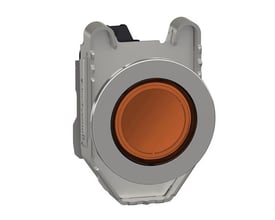 Schneider Electric flush signallampe med orange LED og metalramme, klar til montering på 230V.