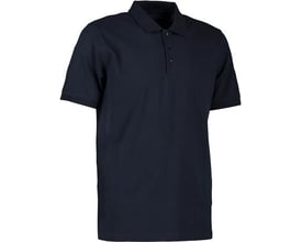 ID Identity navy økologisk poloshirt i blød piqué-kvalitet med stretch og 3-knaps stolpelukning.