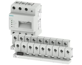 Siemens startsæt 7KT1260 til strømmåling, inklusive 18 sensorer og datamanager, med tydelige L1, L2, L3 og N markeringer.