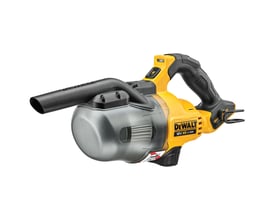 DeWalt 18V XR støvsuger DCV501LN, klasse L, i gul og sort, med transparent støvbeholder og mundstykke.