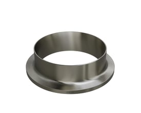 Rustfri svejsekrave af stål W 1.4404 med en diameter på 168,3 mm og type 35, vist på hvid baggrund.