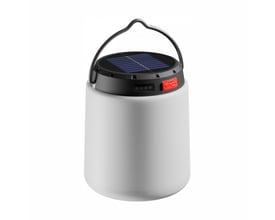 SpectrumLED Lumina Tubo solcellelampe med hvid, cylindrisk skærm, sort top og bærehåndtag.