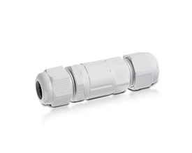 Detaljeret billede af V-TAC samledåsen, der viser dens cylindriske form og gevind-lukkede ender.