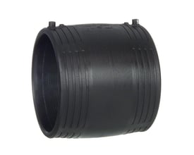 Georg Fischer ELGEF Plus el-muffe, 225mm, SDR11, PN16, fremstillet i sort PE100 materiale med synlige svejseindikatorer.