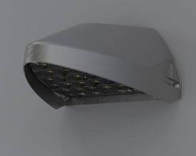 Grå Ansell Lighting WOLF Mini væglampe i aluminium med synlige LED'er og asymmetrisk lysfordeling.