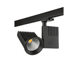 SG Armaturen Zip Pro 3-faset LED spot i sort aluminium med 40 graders spredningsvinkel, monteret på en sort skinne.