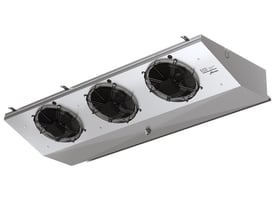 GSE Intégration-fordamper GSE 32BL7 ED HFC med skråt, sølvgråt kabinet og tre ventilatorgitre, set nedefra.