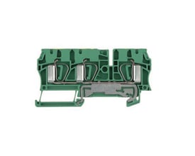 Weidmüller ZPE 4/3AN jordklemme, grøn, med 4mm² ledertværsnit og fjederterminaler på hvid baggrund.