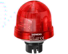 Siemens signallampe 8WD53 med konstant rødt lys, 70mm diameter og 12-230V spænding, lavet i Tyskland.