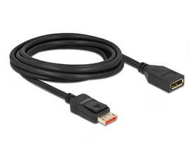 DeLock Displayport forlængerkabel 3 meter sort med Displayport han- og hunstik, klar til brug.